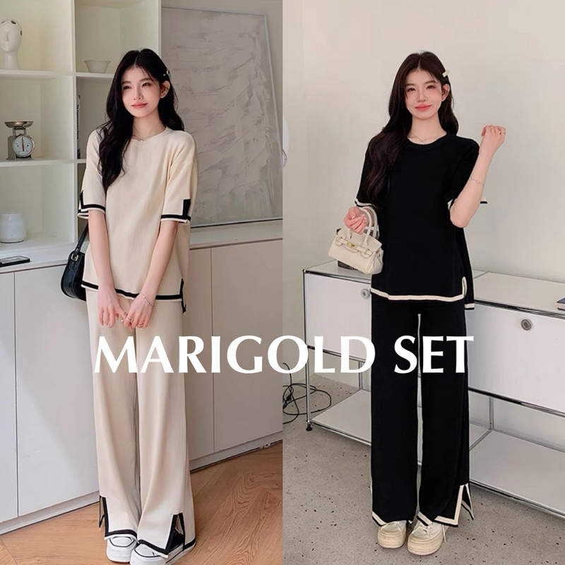 ( พร้อมส่ง ) Marigold set ชุดเซ็ตไหมพรม airport look สาวอวบใส่ได้