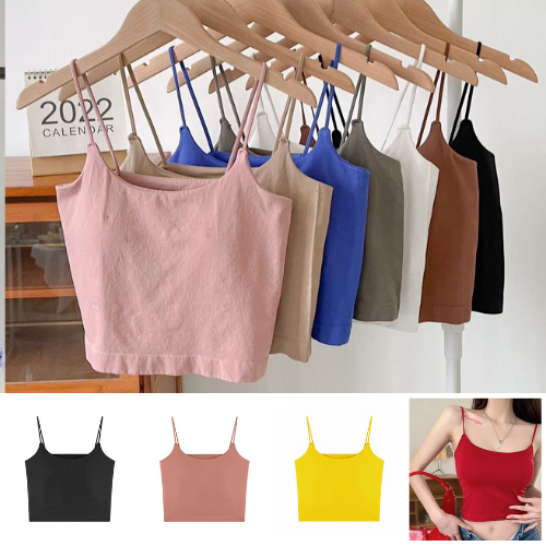 สายเดี่ยวสีพื้น เสื้อสายเดี่ยววินเทจ แฟชั่น ผ้าหนานุ่ม สายฝอ เสื้อสายเดี่ยว มีฟองน้ำ สำหรับผู้หญิง
