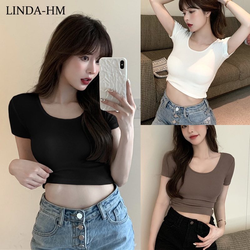 🚚พร้อมส่งจากกทม เสื้อยืดสีขาวผู้หญิง เสื้อยืดแขนสั้น คอเหลี่ยม สีพื้น เซ็กซี่ ผ้าเรย่อน ยืดเยอะม้าก มีให้เลือก 4 สี