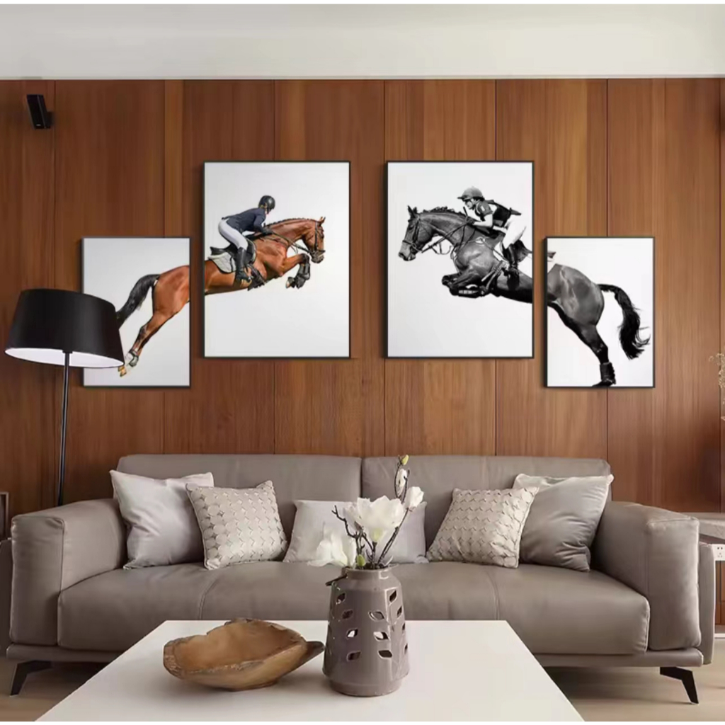 ภาพวาดตกแต่งบ้านการแข่งม้า ขนาด 50x70ซม.+40x60ซม. พร้อมกรอบรูป จิตรกรรมแคนวาส ภาพวาดตกแต่งห้อง ภาพจิตรกรรมฝาผนัง