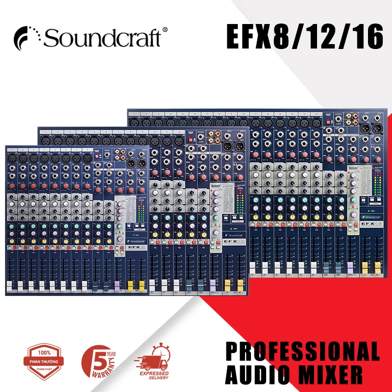 Soundcraft EFX8 /EFX12/EFX16 มิกเซอร์มืออาชีพ, 8/12/16 มิกเซอร์ช่อง, พร้อมมิกเซอร์ประมวลผลเอฟเฟกต์
