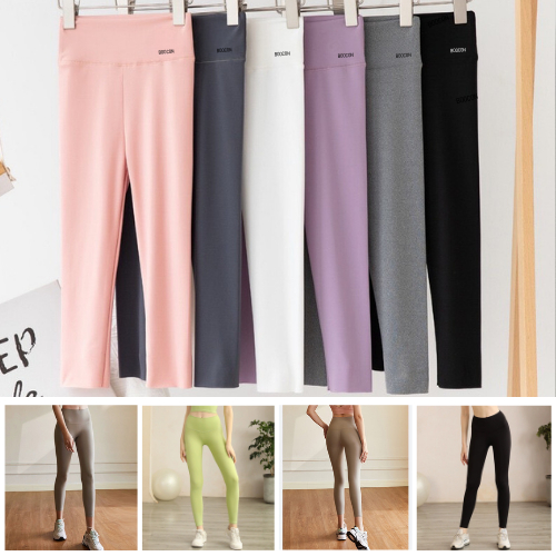 เอวสูง Shark pants กางเกงออกกำลังกายผู้หญิง กางเกงเลกกิ้ง รุ่นไม่มีตะเข็บกลางเป้า กางเกงโยคะขายาว