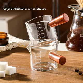 【KC】🔥ส่งฟรี🔥แก้วตวงใส งานแก้วหนา ด้ามจับไม้จริง ขนาด 50/75/150 ML (รุ่นพิเศษ ทนความร้อนสำหรับใส่ช็อตกาแฟ)