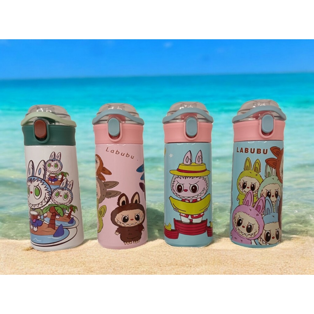 พร้อมส่ง กระบอกน้ำเก็บอุณหภมูิลายลาบูบู้ ขนาด500 ml แถมสติกเกอร์ลายการ์ตูนทุกใบ