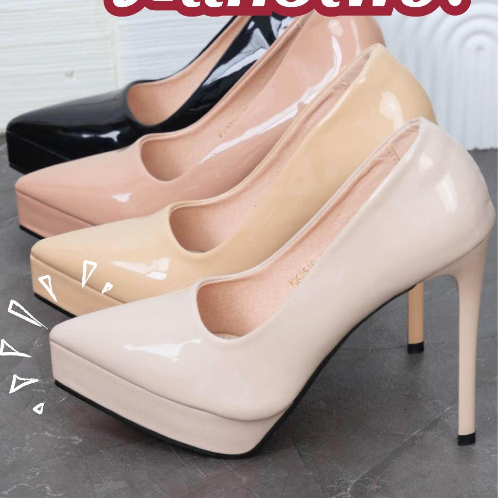 K9539 รองเท้าคัชชู หนังเคลือบเจล ส้นแหลมสูง 5 นิ้ว เสริมหน้า 1 นิ้ว