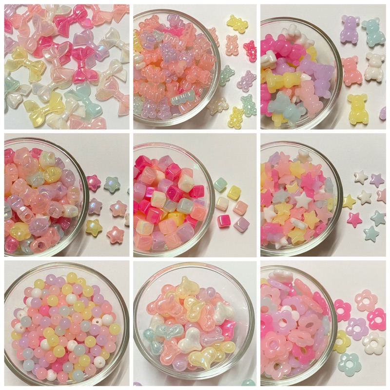 ลูกปัดอะคริลิค คละสีเยลลี่หวาน ลูกปัดสีเยลลี่ ลูกปัดสีลูกอม สีพาสเทล