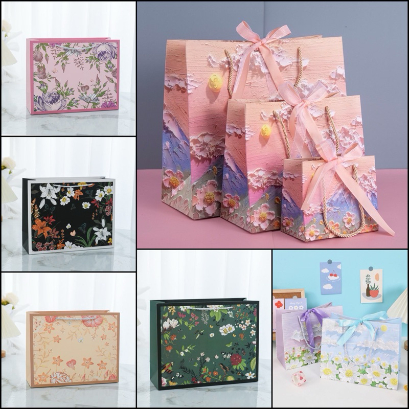 A002 พร้อมส่ง! รุ่น C และ 3D ลิ้งค์4(สามารถสั่งคละแบบได้ ขั้นต่ำ3 ใบค่ะ❗️)ถุงกระดาษพร้อมโบว์ ใส่ของข