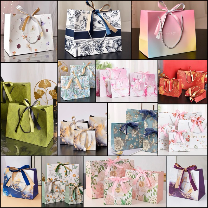 A002 พร้อมส่ง! รุ่นB ลิ้งค์2(สามารถสั่งคละแบบได้ ขั้นต่ำ3 ใบค่ะ❗️)ถุงกระดาษพร้อมโบว์ ใส่ของขวัญ ของชำร่วย