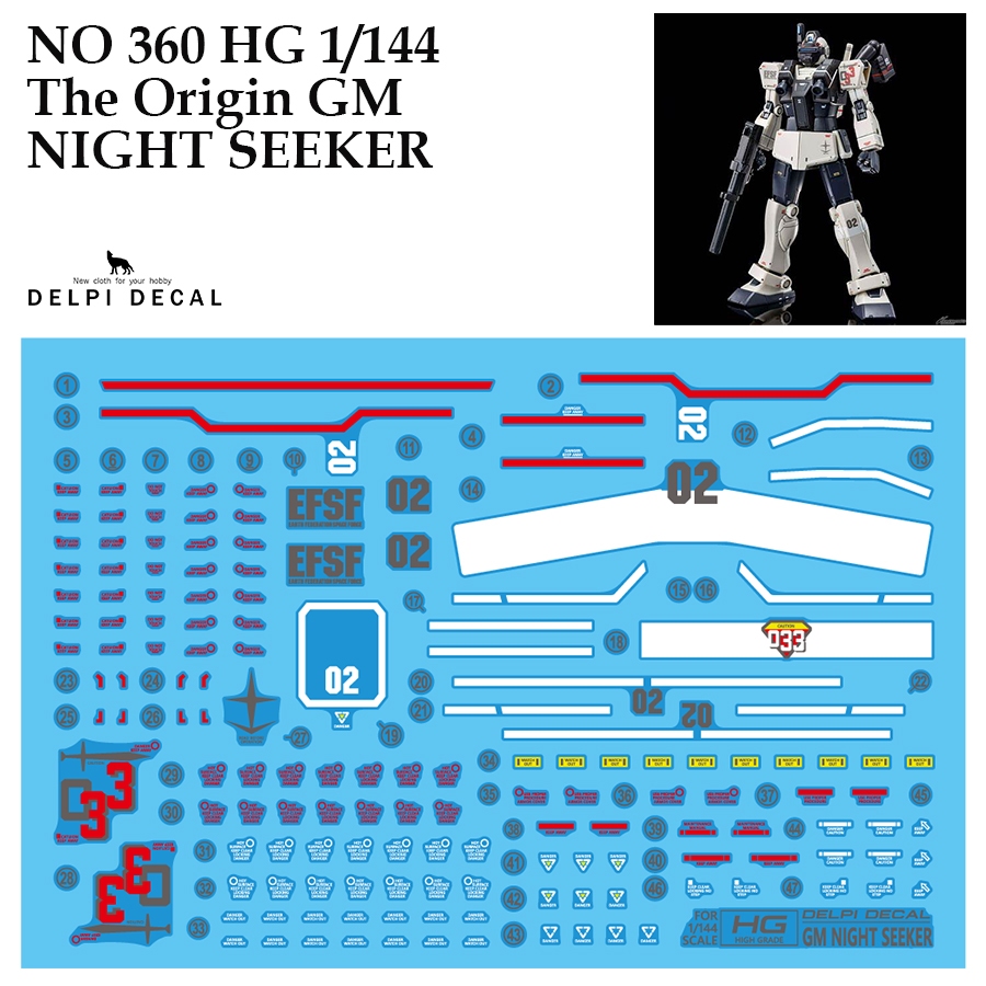 [DELPI DECAL] 360  HG1/144 THE ORIGIN GM NIGHT SEEKER WATER SLIDE DECAL