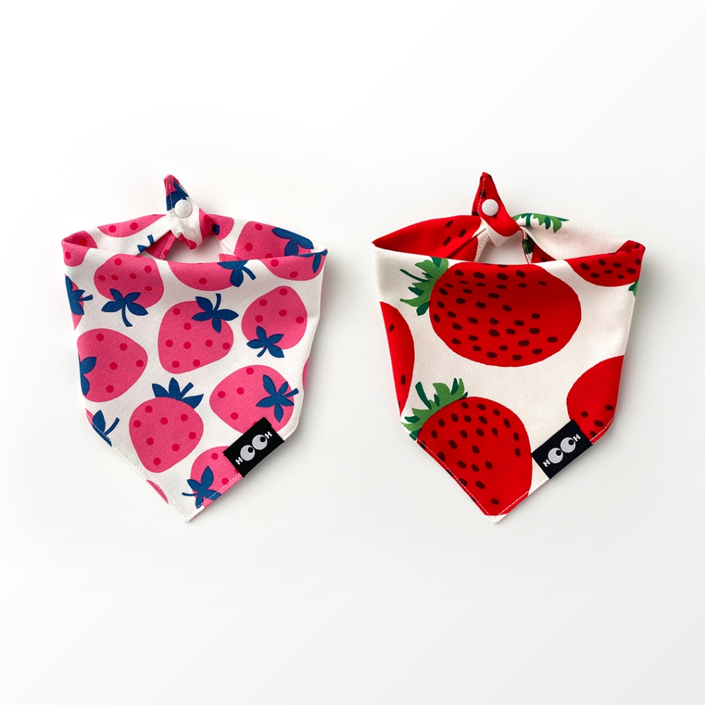 HO.OH - Sweet Strawberry - ผ้าพันคอลายสตรอเบอร์รี่ น่ารัก สีสันสดใส ผ้าพันคอหมา ผัาพันคอแมว