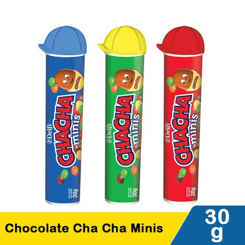 delfi chocolate chacha minis fl มี2สี ฟ้า / แดง 30กรัม ช็อกโกแลตนมเคลือบน้ำตาลสี fl