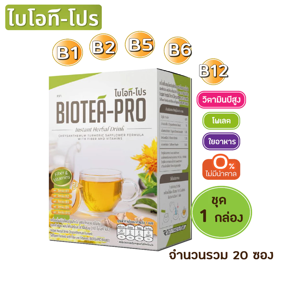 BIOTAPRO ไบโอทีโปร (วิตามินB ไฟเบอร์ โพเลต) บรรจุ 20 ซอง (ชุด 1 กล่อง)