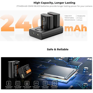 K&F DMW-BLK22 Charger LCD Screen and 2 Pack Battery