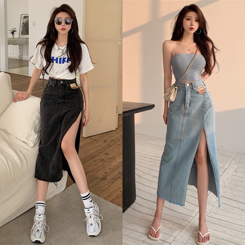 กระโปรงยาว กระโปรงยีนส์ผ่าข้าง  กระโปรงยีนส์เอวสูง ทรงสวยใส่สบาย