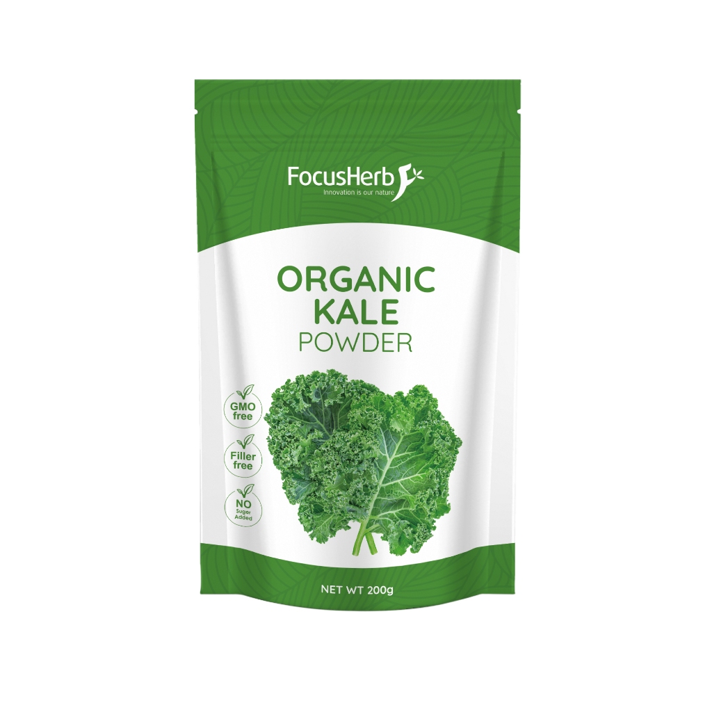 FocusHerb ผงผักเคลออร์แกนิค (Organic Kale Powder) 200g ผงผักคุณภาพสูง เสริมสุขภาพ รับรอง HALAL