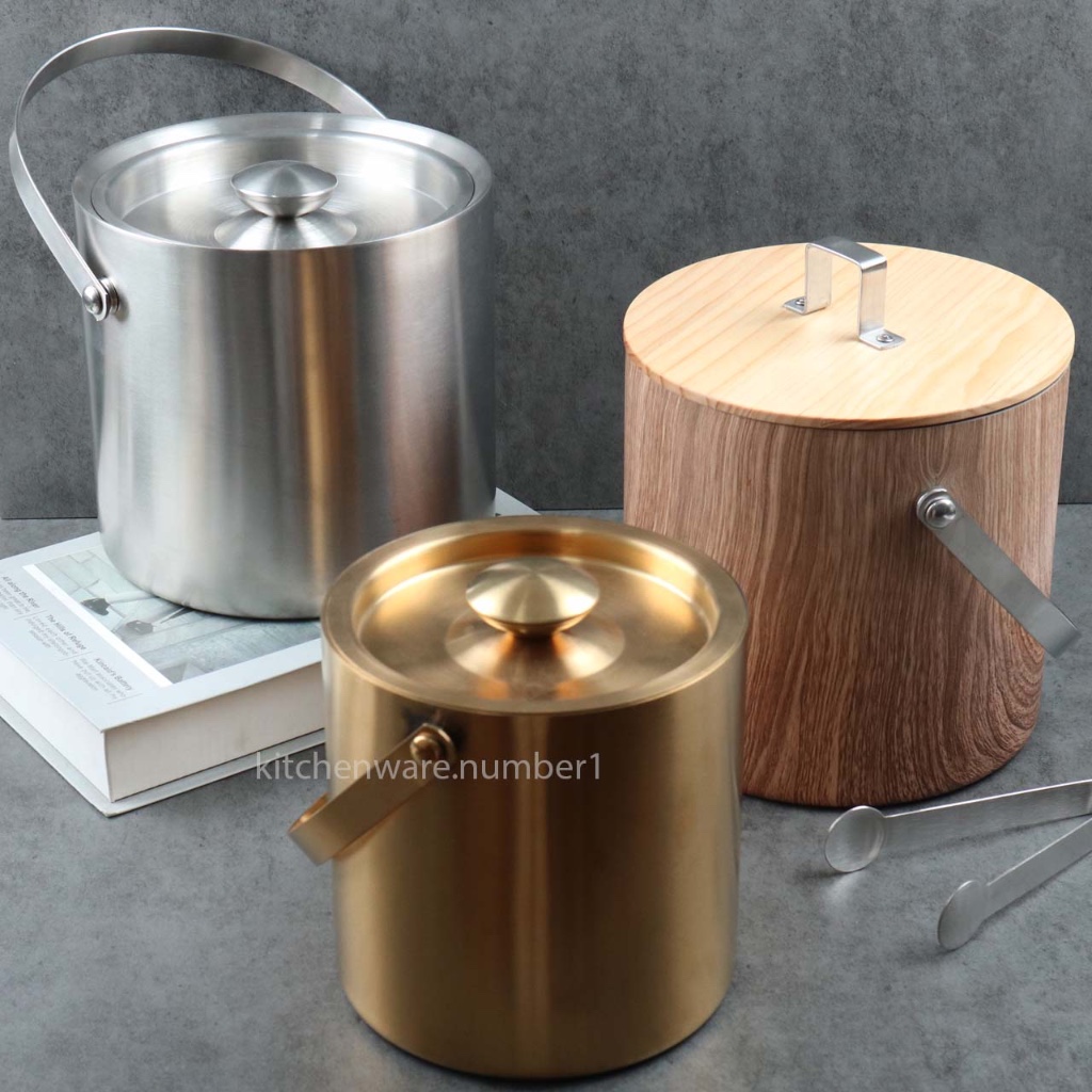 ถังน้ำแข็งสแตนเลส เนื้อหนา3ชั้น! พร้อมฝาปิด  (มี3ขนาดราคาต่อใบ)