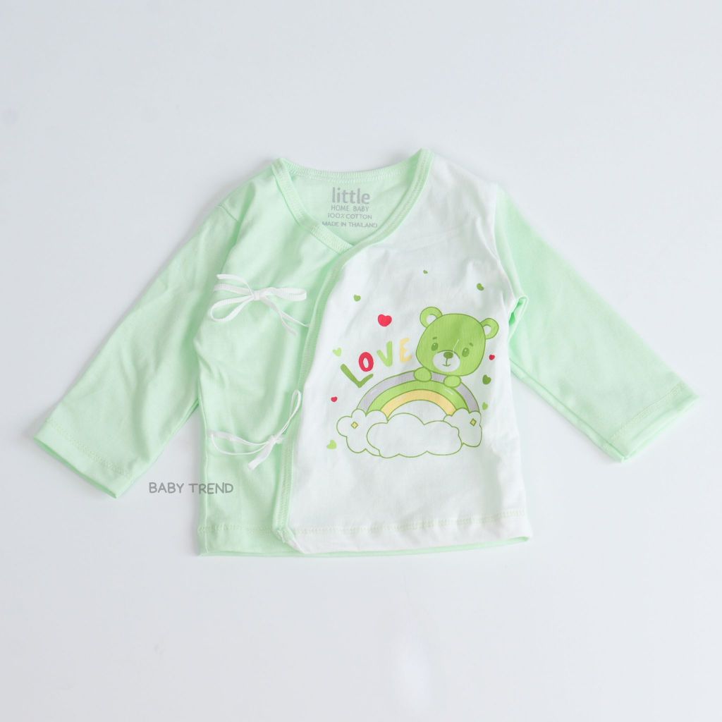 Little Home Baby เสื้อผูกหน้าเด็กทารกแขนยาว (1 ตัว) ผ้าคอตตอน เสื้อป้ายผูกหน้าเด็กแรกเกิด 0-3 เดือน