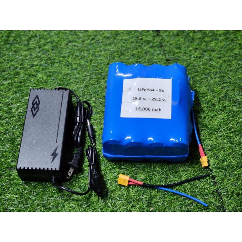 แบตลิเธียม 8s 25.6v - 29.2v 15,000mah. แบต+ชุด​ชาร์จตัวใหญ่​ LiFePO4 32140 แบตเตอรี่​​ 8s 15ah (แถวส