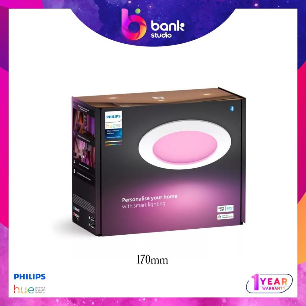 (ประกัน 1ปี) หลอดไฟดาวไลน์ LED Philips hue White and Color Slim recessed downlight light 170 mm