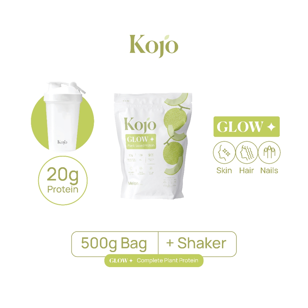 [Pre-order เฉพาะ Shaker สีขาว] Kojo Glow Plant based Protein Melon flavour 1bag+Shaker โคโจ โกลว์ โปรตีนจากพีช