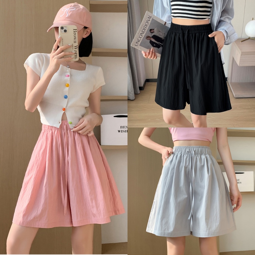 Beryl 🌻 กางเกงทรงเอ✨✨กางเกงขาสั้นขากว้างฤดูร้อนบางหลวมตรงกางเกงห้าจุดลำลอง