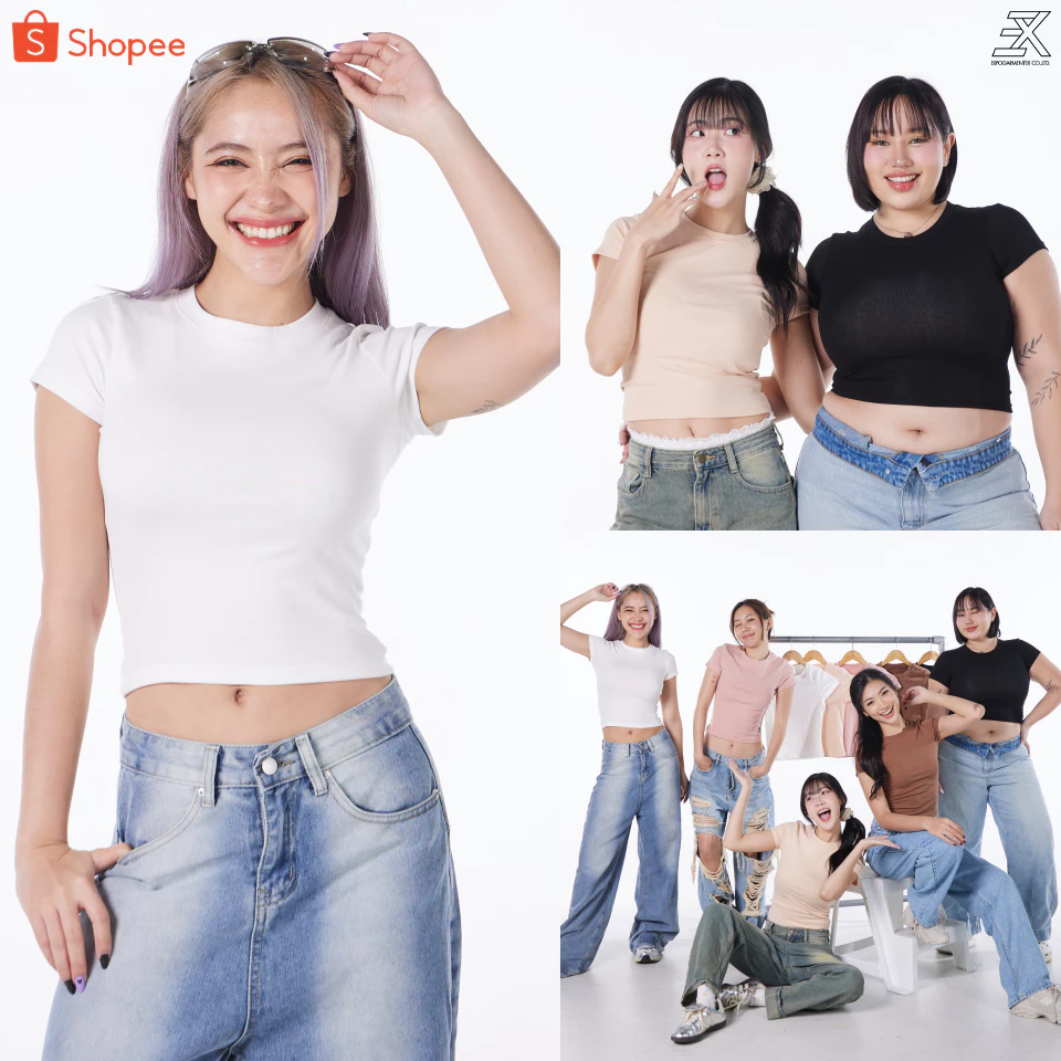 Expogarment เสื้อยืด เบบี้ที BabyTee ผ้ายูนิ Spandex ยืดได้ถึงรอบอก 44 นิ้ว ครอป เอวลอย Crop UN003