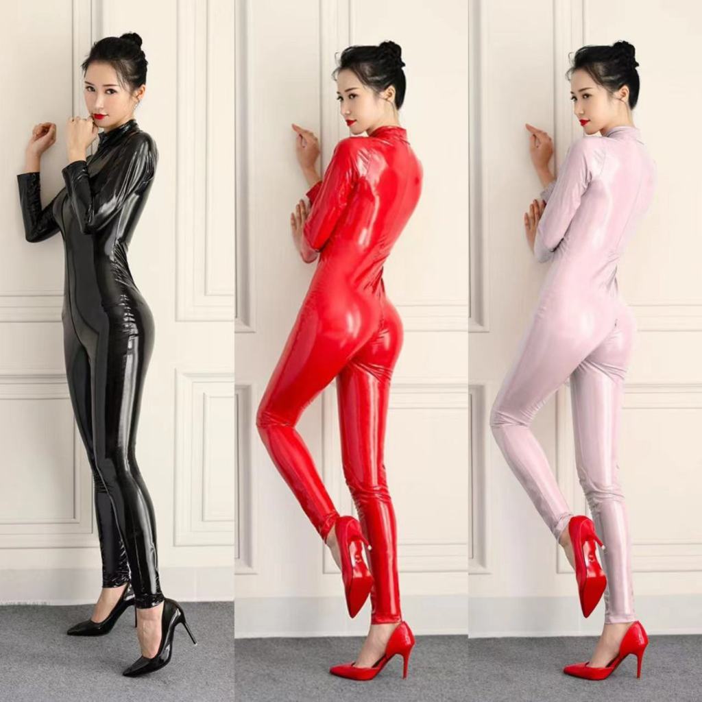 เซ็กซี่เซ็กซี่ Crotchless Latex Bodysuit Zippers เซ็กซี่เลดี้เปิดหน้าอก