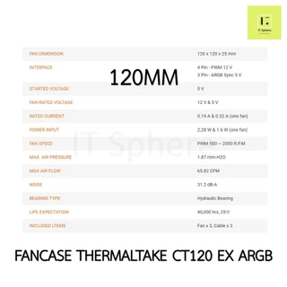 [โปรโมชั่น] Thermaltake CT120 CT140 EX ARGB MAGNETIC REVERSE BLADE Fan case fancase 120mm140mm พัดลมเคส BLACK WHITE ขาว