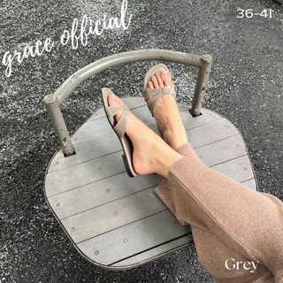 Grace รุ่นแมลงปอ ไซส์ 36-43 รองเท้าแตะส้นสูง 1 cm. ส้นแบน รองเท้าแฟลต แฟชั่น