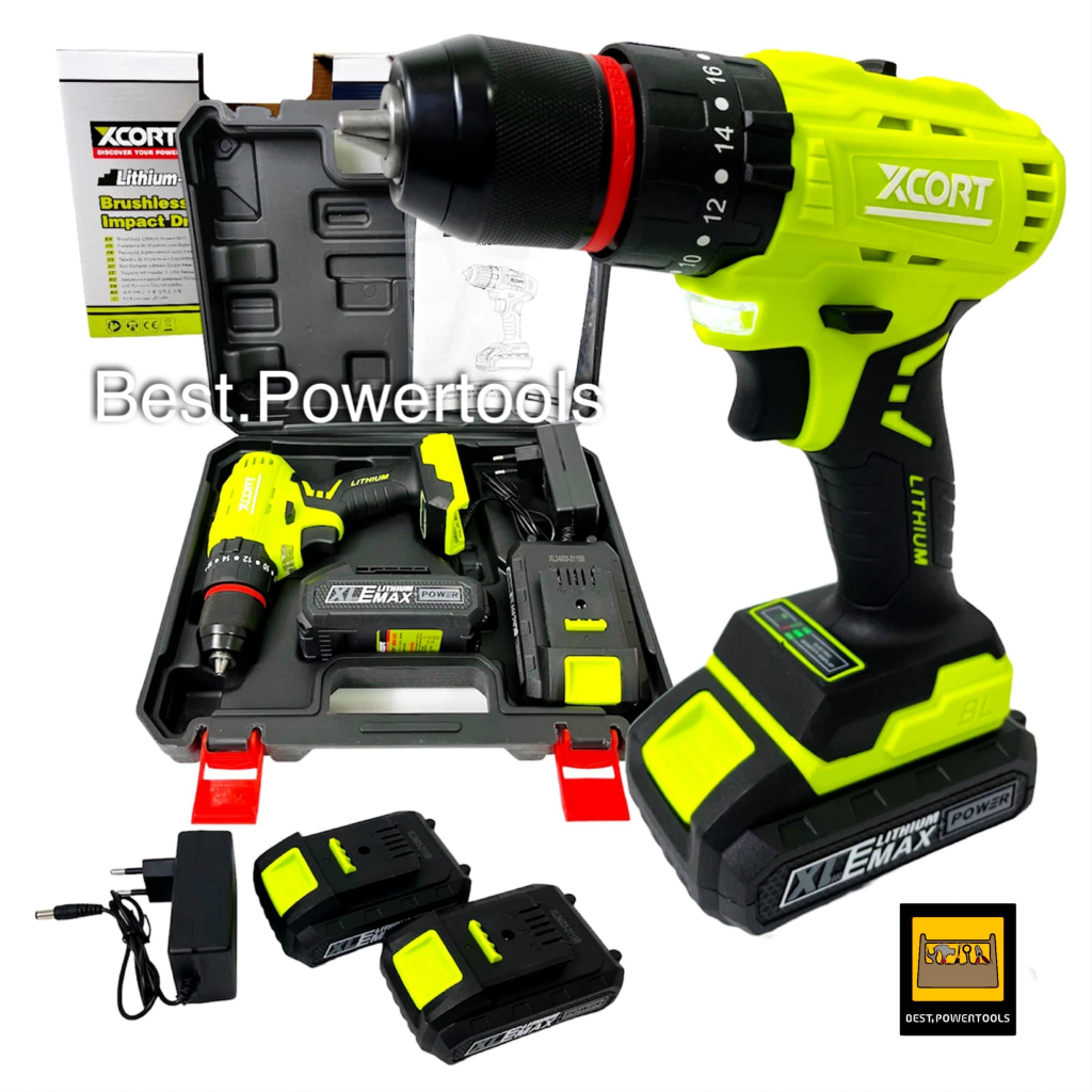 (รุ่นใหม่) XCORT สว่านไร้สาย 3 ระบบ มอเตอร์บัลเลส แบตลิเธียม 21V MAX  สว่านกระแทกไร้สาย ทนทาน อึดมาก