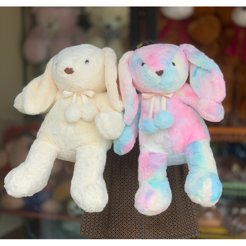 ตุ๊กตากระต่าย กระต่ายหูยาวขนนิ่มโบว์ตุ้มกลม ร้านDollybymayom