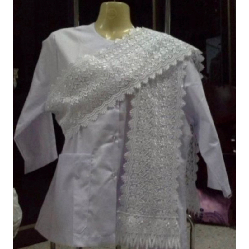 ผ้าสไบลูกไม้ ใส่ทำบุญ ถือศีล อยู่วัด