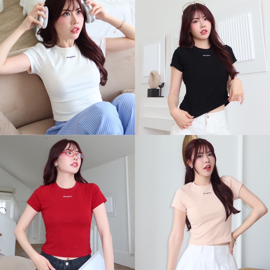 Sistersfabric - Logo tee เสื้อ Baby tee ยืดได้เยอะ สีเบสิคโลโก้แบรนด์ 9 สี Clothing ไซส์ Freesize