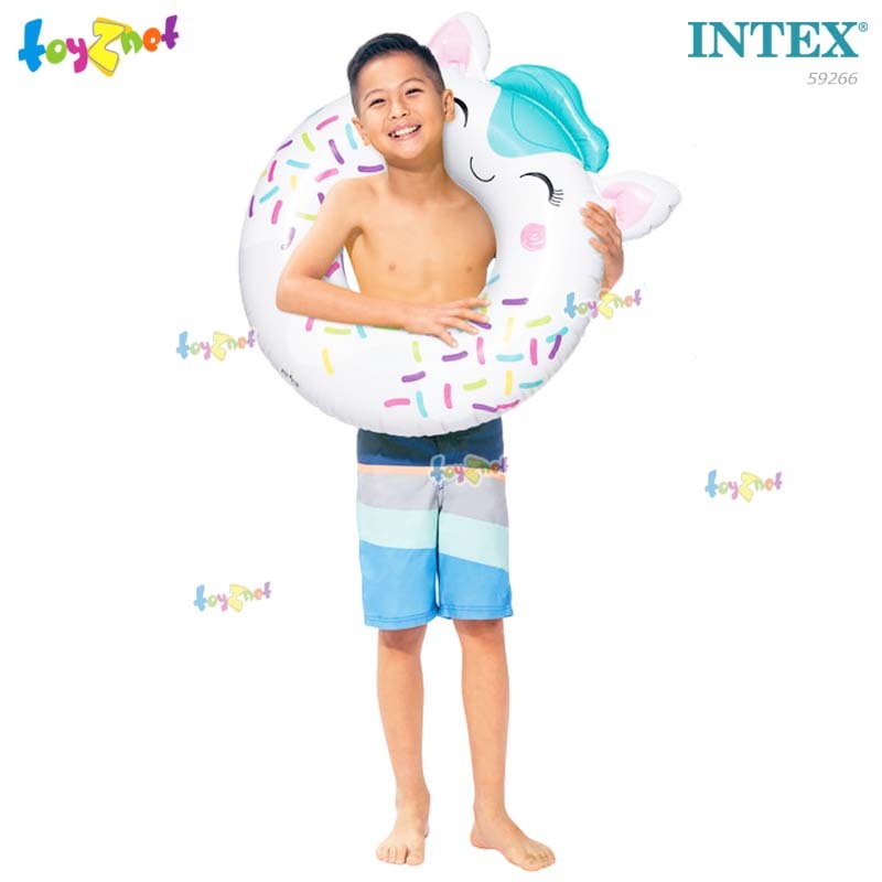 Intex ห่วงยางเป่าลม ห่วงยาง ลายลูกแมว สีขาว 84x76 ซม. รุ่น 59266
