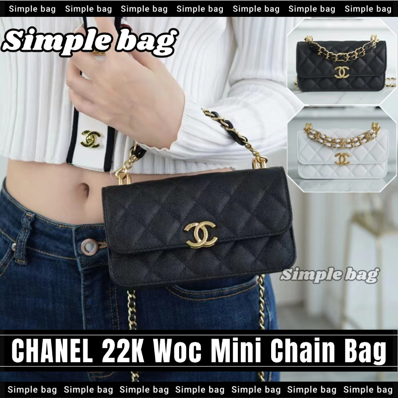 💯ชาแนล🔥Chanel 22K Woc Mini Chain Bag กระเป๋าสตางค์พร้อมสายโซ่คลาสสิค กระเป๋าสะพายเดี่ยว #Simple bag