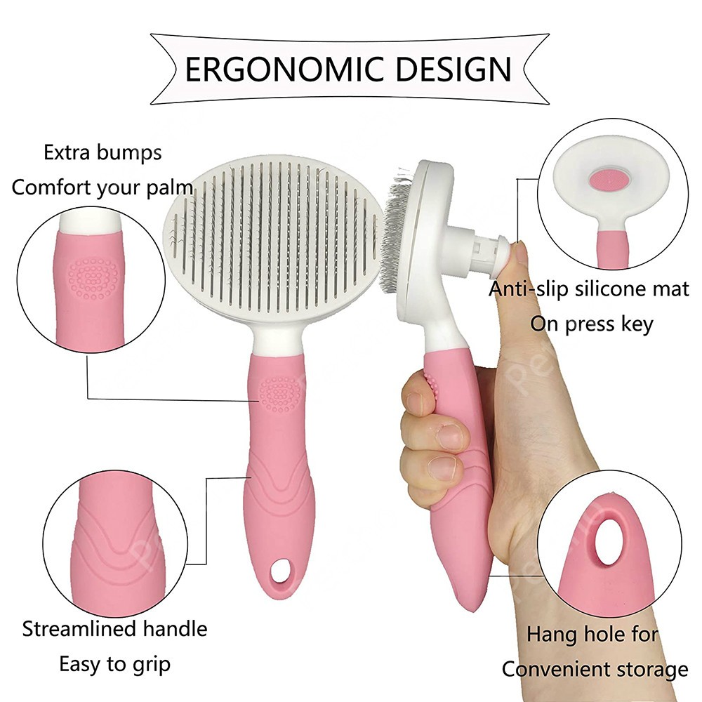 หวีขนสุนัข หวีขนแมว หวีกำจัดขน หวีสุนัข หวีแปรงขนสัตว์เลี้ยง ที่แปรงขนสุนัข แมว มีปุ่มกดเพื่อดันขนออก ทำความสะอาดง่าย