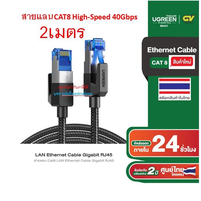 UGREEN เเรง*เร็วที่สุด Ugreen LAN Cat8 2 เมตร Pure Copper Patch Cord Ethernet RJ45 Network Cable UTP