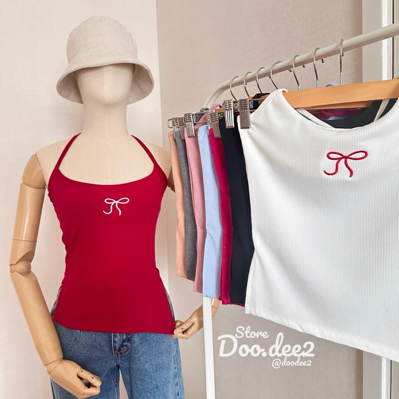 DOODEE2 เสื้อคล้องคอ เฉียงข้าง ผ้าร่องเล็ก ปักโบว์