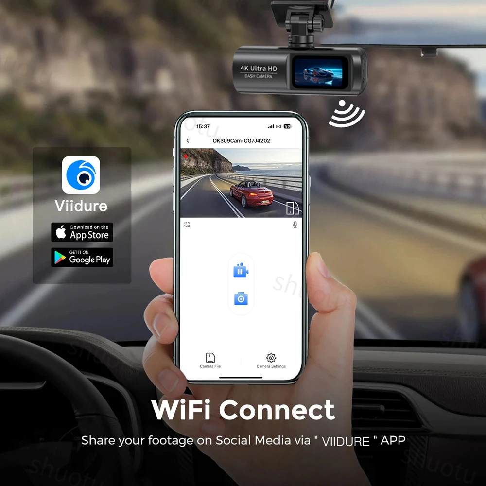 ตำแหน่งGPS 4K dash cam กล้องติดรถยนต์ 2160P กล้องหน้าหลัง มุมกว้าง 170°การเชื่อมต่อ APP WiFi การดูแบบเรียลไทม์ โหมดกลางค thumbnail 7