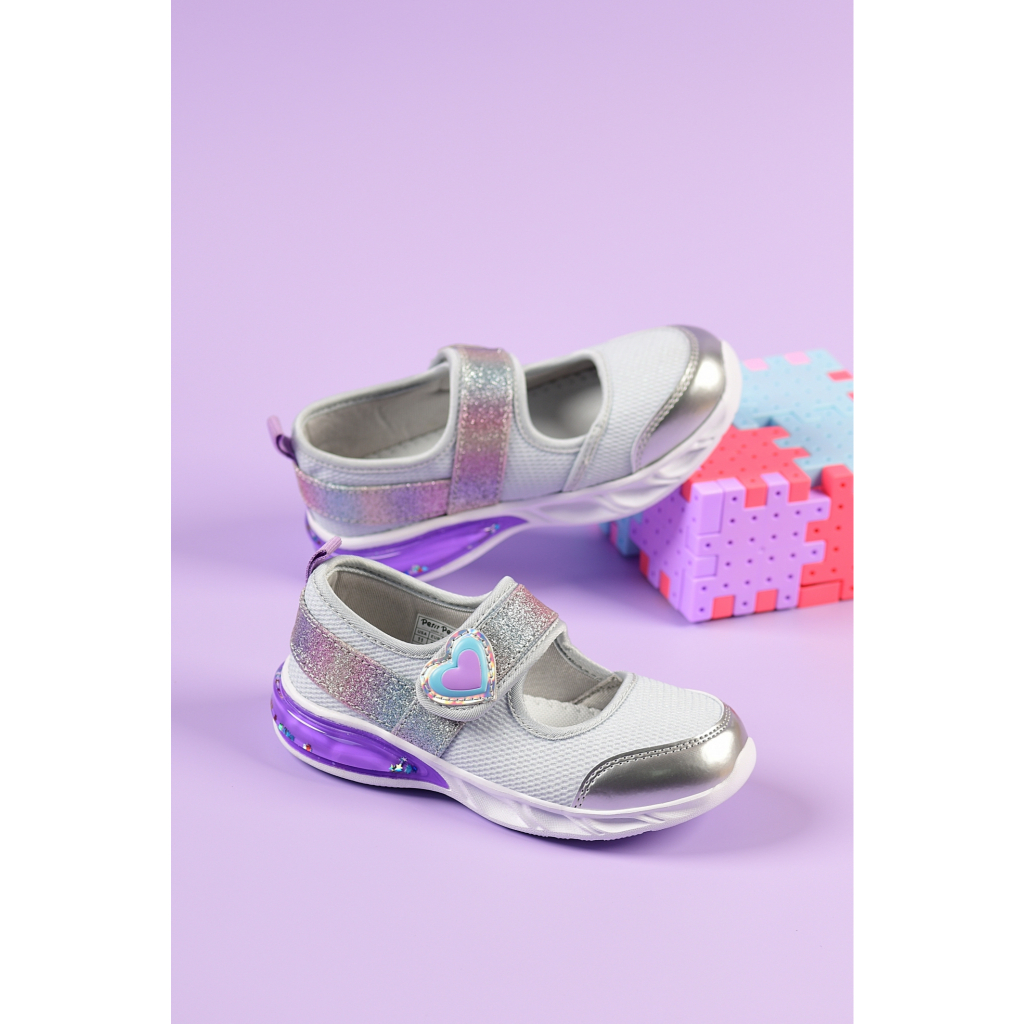 Petit Pes เปอติท ปา รุ่น Rainbow Light รองเท้าเด็กเทปแปะ พื้นรองเท้าไฟ LED สีเทา รหัสPE7-KA9001K - รูปที่ 2