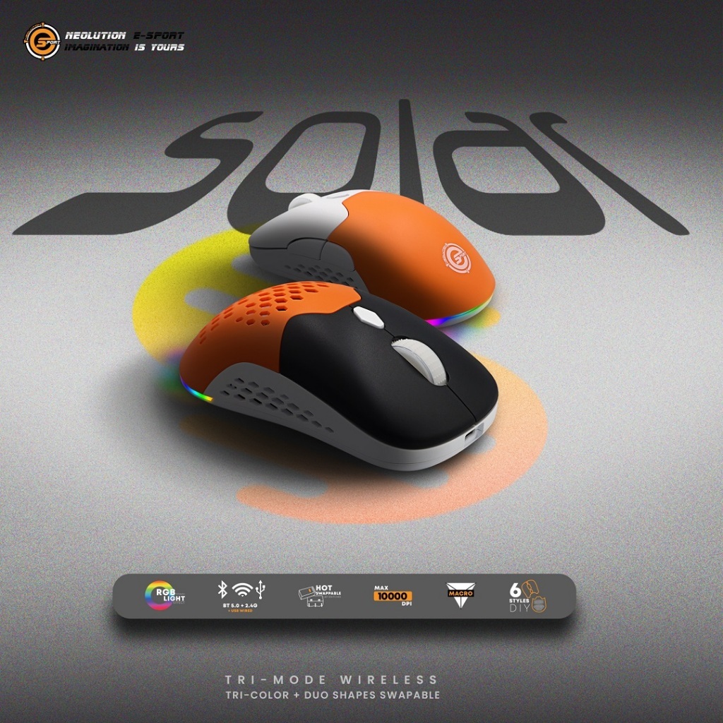 Neolution E-Sport Gaming Mouse SOLAR เมาส์เกมมิ่ง เมาส์เล่นเกมส์ไร้สาย เชื่อมต่อ 3 ระบบ เปลี่ยนกรอบ เปลี่ยนสวิตซ์ได้-2ปี