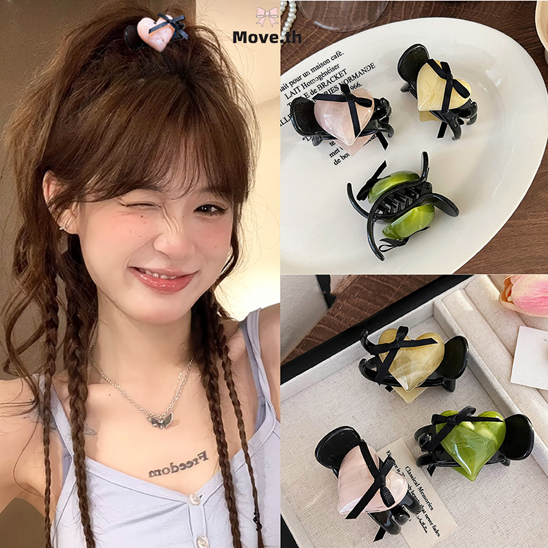 ในไทย-พร้อมส่ง กิ๊บหนีบผม ประดับโบว์ลายหัวใจ กิ๊บติดผมหางม้า น่ารักหวาน สไตล์เกาหลี นักเรียนสำหรับผู้หญิง สําหรับมัดผมหา