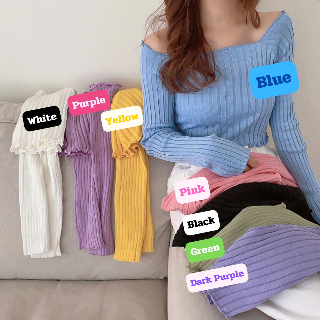 Cicishop🍓พร้อมส่ง🍍เสื้อไหมพรมแขนยาว-ปาดไหล่ใส่ได้สองแบบ(2020-2)
