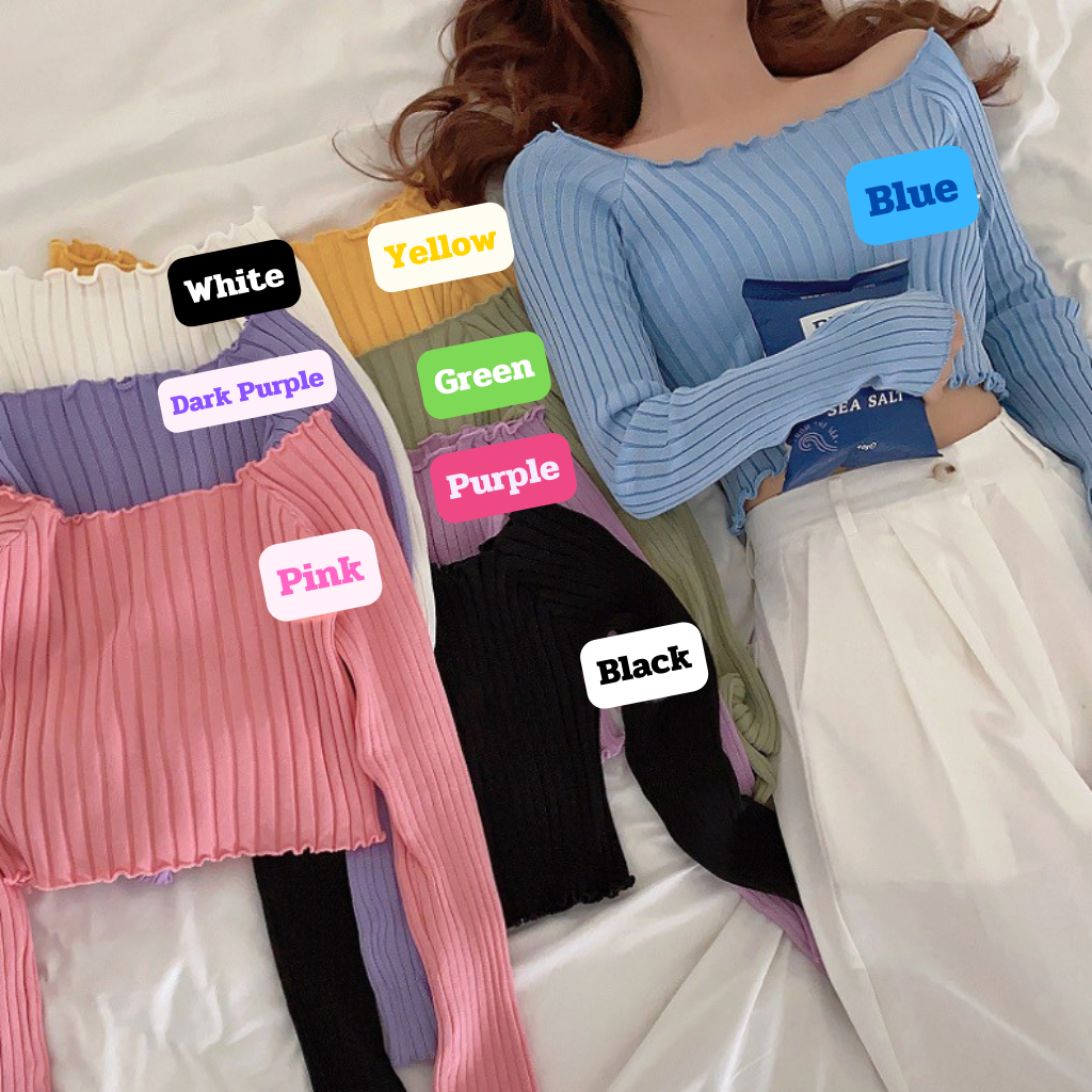 ส่งทันที Cici(พร้อมส่ง)เสื้อไหมพรมแขนยาว-ปาดไหล่ใส่ได้สองแบบ(2020-2)