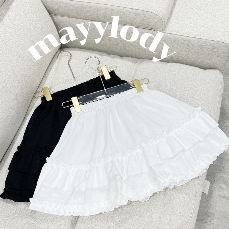 mayylody กระโปรง สไตล์เกาหลี แต่งระบายชั้น เอวยืดถึง-36 มีซับใน เนื้อผ้าครัชอย่างดี ใส่ไปทะเล ไปคาเฟ่ งานสวยสุดๆๆ