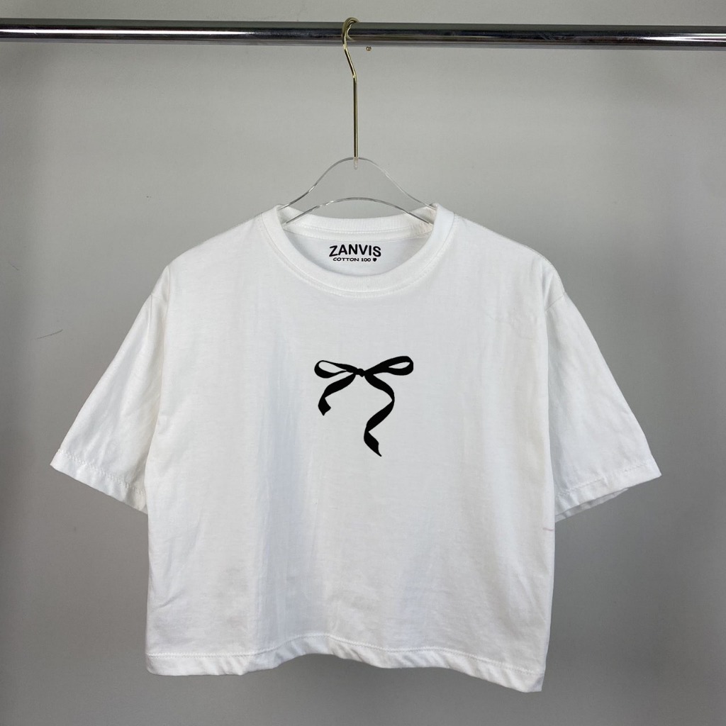 เสื้อครอปสกรีนลาย โบว์ริ๊บบิ้น มีให้เลือก 7 ไซต์