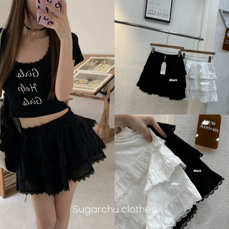 Lace skirt กระโปรงเอวยางยืดแต่งลูกไม้4ชั้น น่ารักสุดคิ้ว พร้อมซับใน -รหัส117