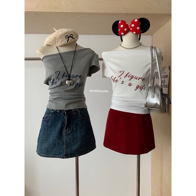 เสื้อปาดไหล่ a girl งาน wg.weเนื้อผ้ายืดเกรดดี 🏷wg.we