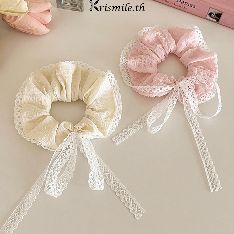 COD-ในไทย💖ยางรัดผม ริบบิ้นโบว์ ลูกไม้ ลายดอกไม้ น่ารักหวาน สไตล์เกาหลี แฟชั่นสําหรับผู้หญิง ความยืดหยุ่นสูง Dopamine-Kri