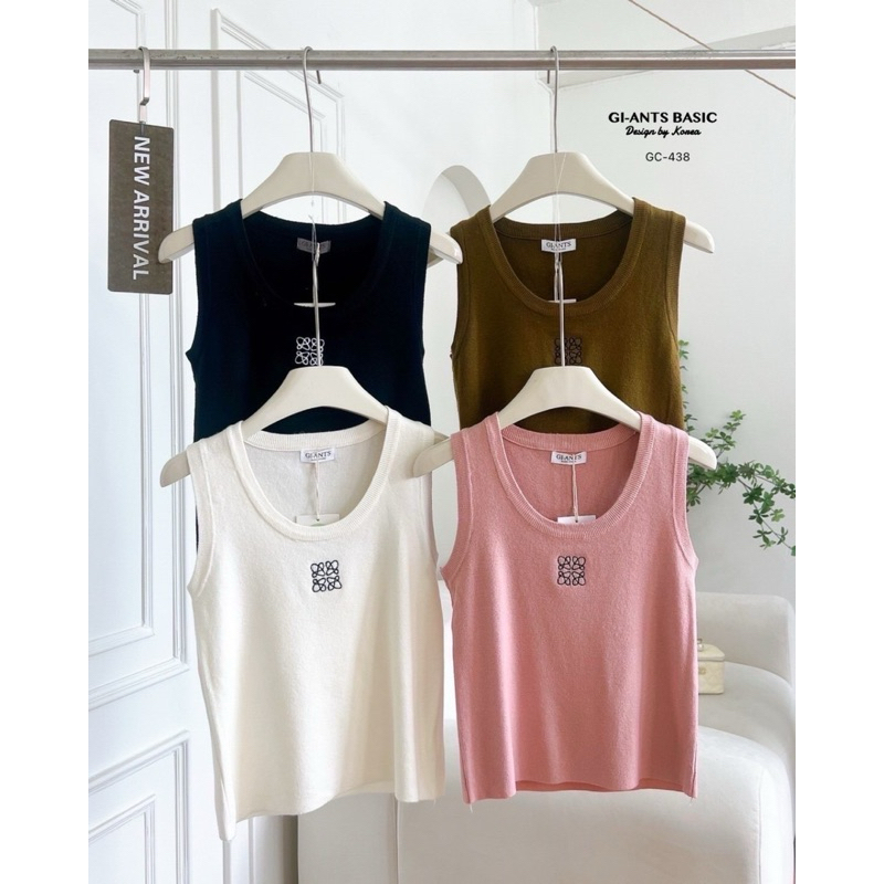 เสื้อกล้ามไหมพรหมคอยู ผ้าหนานุ่มสีพาสเทลงานเกาหลี ป้ายGi-antsถ่ายจากสินค้าจริง พร้อมส่ง